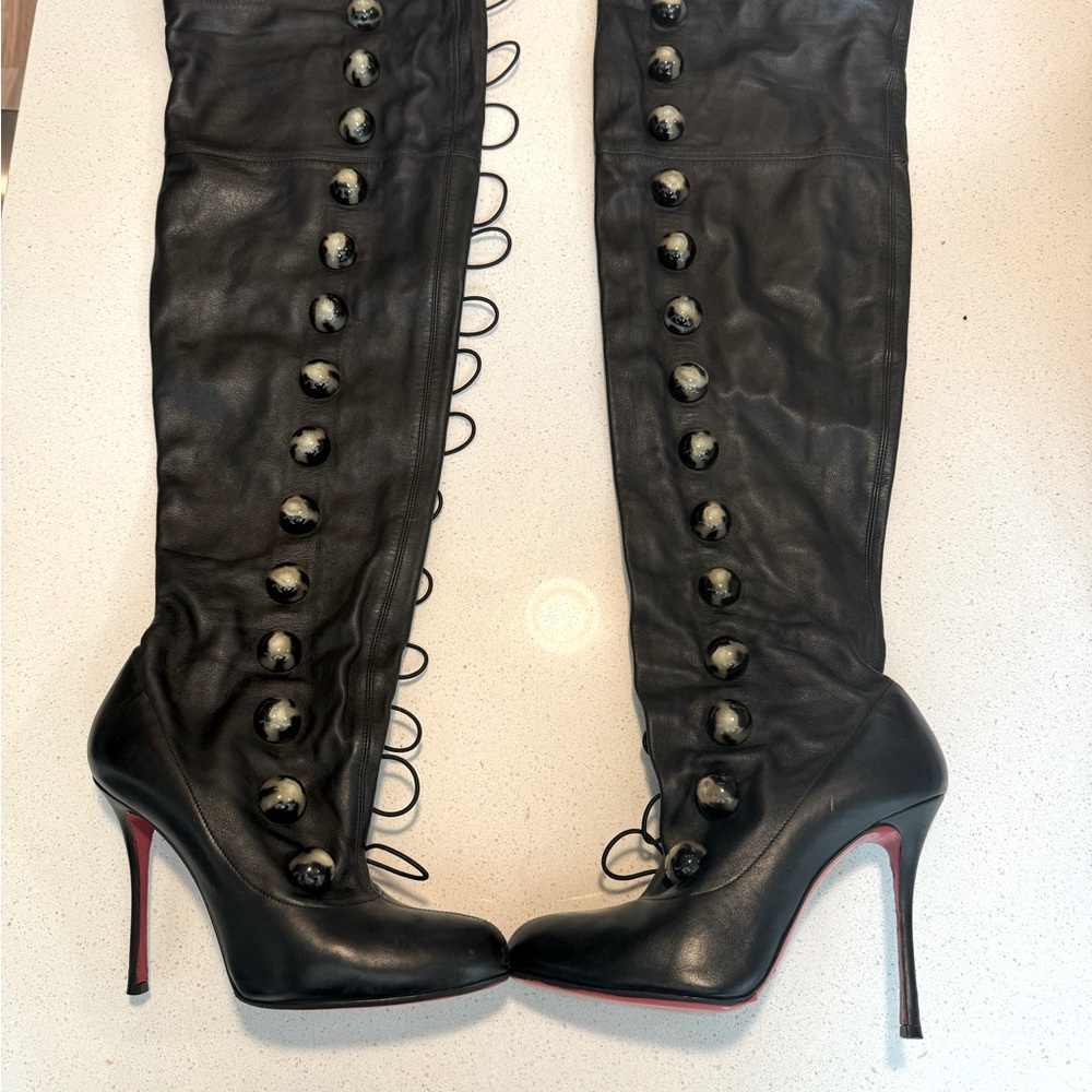 AUTHENTIC CHRISTIAN LOUBOUTIN washed calfskin Fabiola 100 over the knee boots!!!